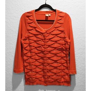 Anthropologie Yellow Bird Scalloped Knit Cardigan Size L Orange Snaps Whimsical
